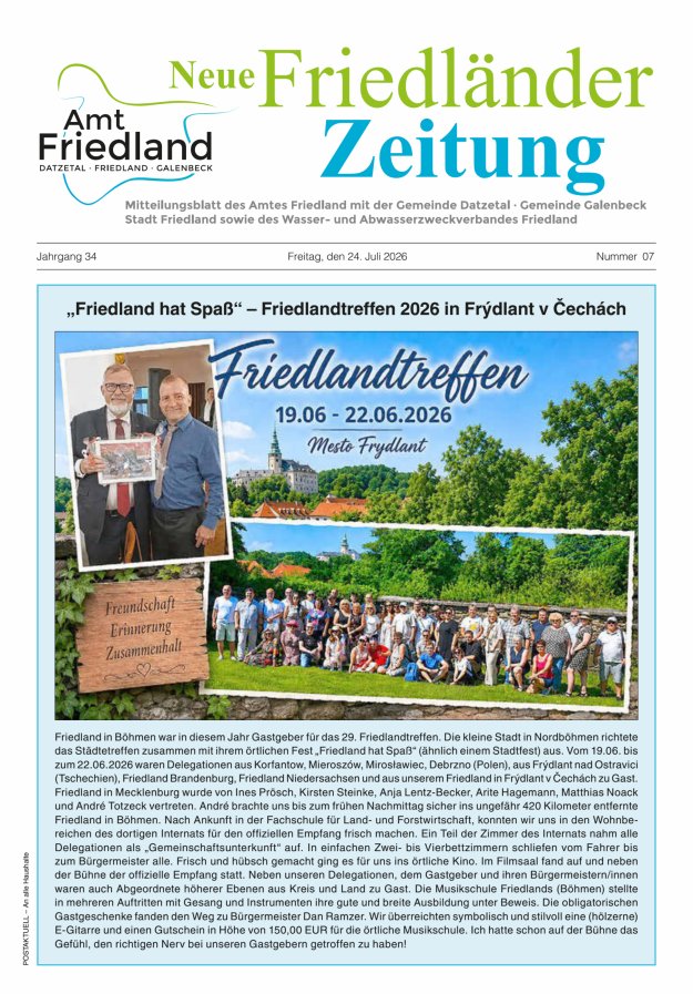 Neue Friedländer Zeitung Titelblatt 07/2026
