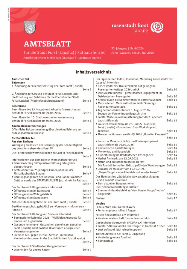 Amtsblatt für die Stadt Forst (Lausitz) Titelblatt 04/2026