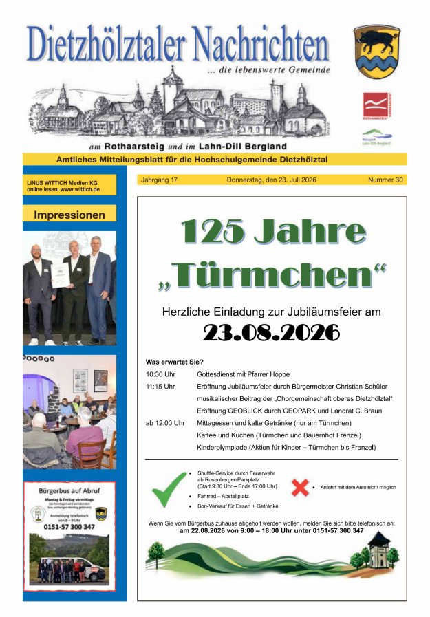 Dietzhölztaler Nachrichten Titelblatt 30/2026