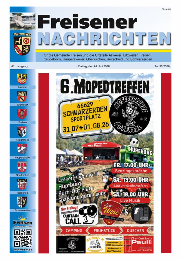 Freisener Nachrichten Titelblatt 30/2026