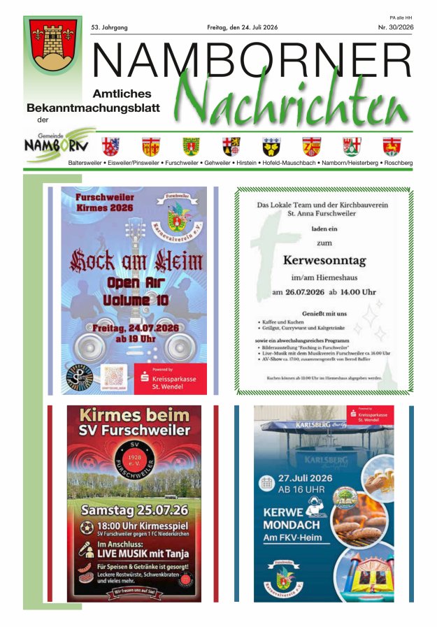 Namborner Nachrichten Titelblatt 30/2026