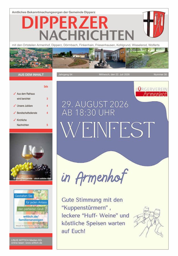 Dipperzer Nachrichten Titelblatt 30/2026
