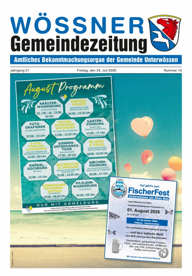 Wössner Gemeindezeitung Amtliches Bekanntmachungsorgan der Gemeinde Unterwössen Titelblatt 15/2026
