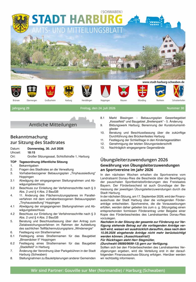 Amts- und Mitteilungsblatt der Stadt Harburg Titelblatt 30/2026