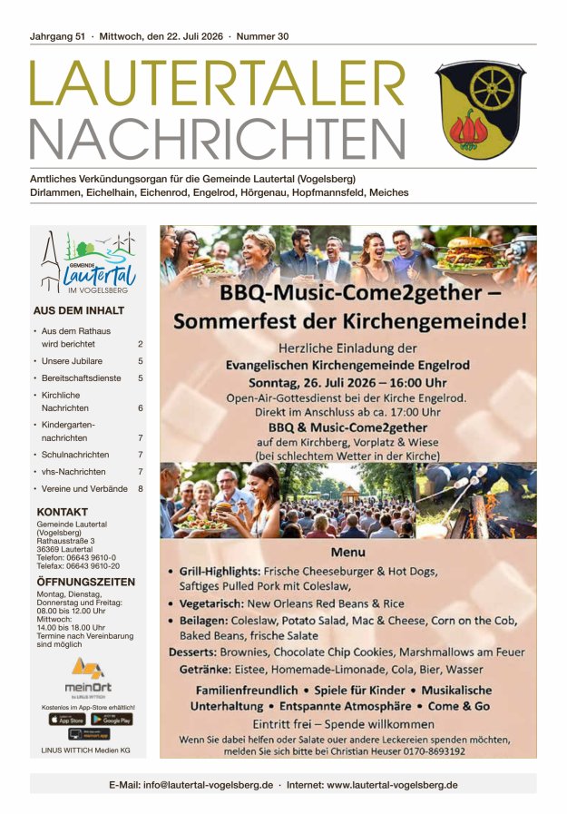 Lautertaler Nachrichten Titelblatt 30/2026