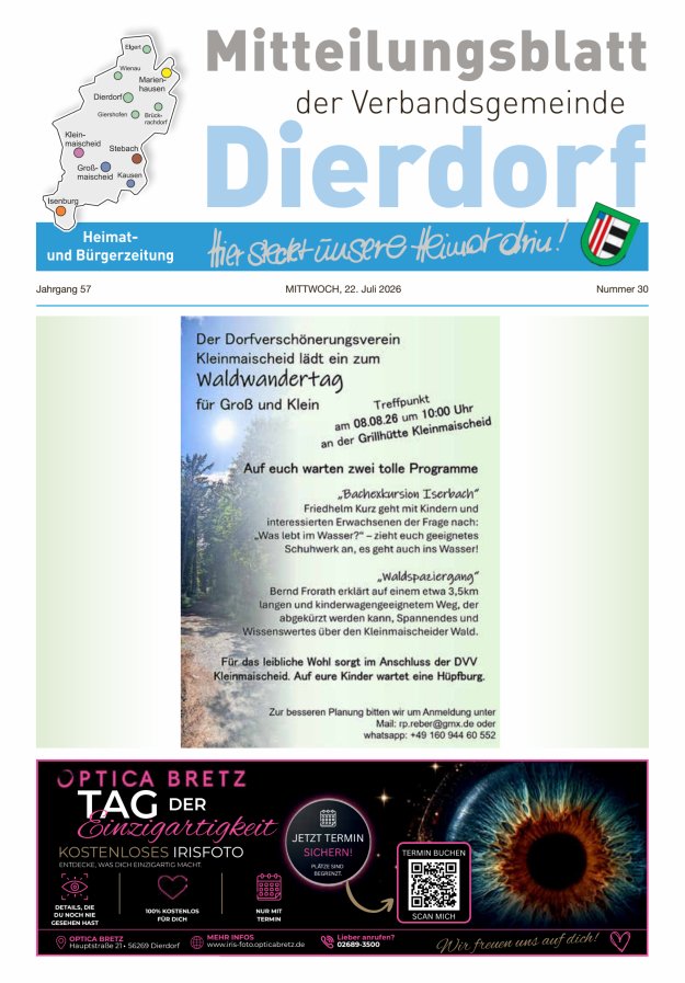 Mitteilungsblatt der Verbandsgemeinde Dierdorf Titelblatt 30/2026