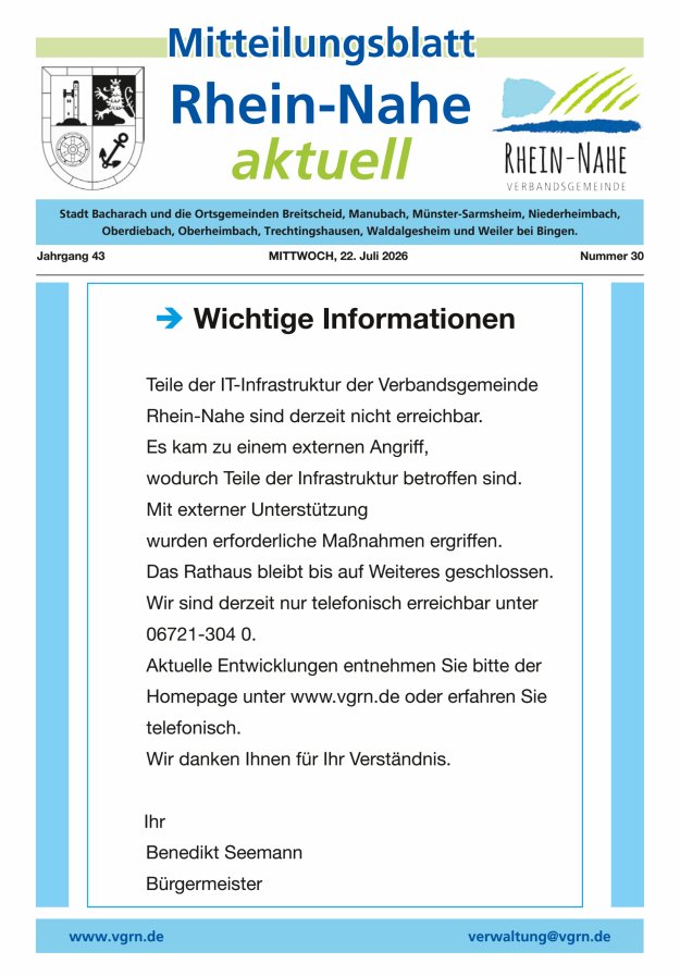 Rhein-Nahe aktuell Titelblatt 30/2026