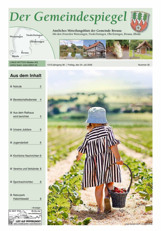 Der Gemeindespiegel (Breuna) Titelblatt 30/2026