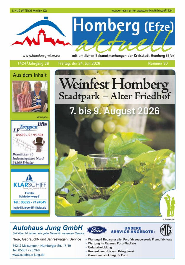 Homberg Efze aktuell Titelblatt 30/2026