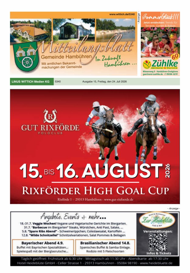 Mitteilungsblatt der Gemeinde Hambühren Titelblatt 15/2026