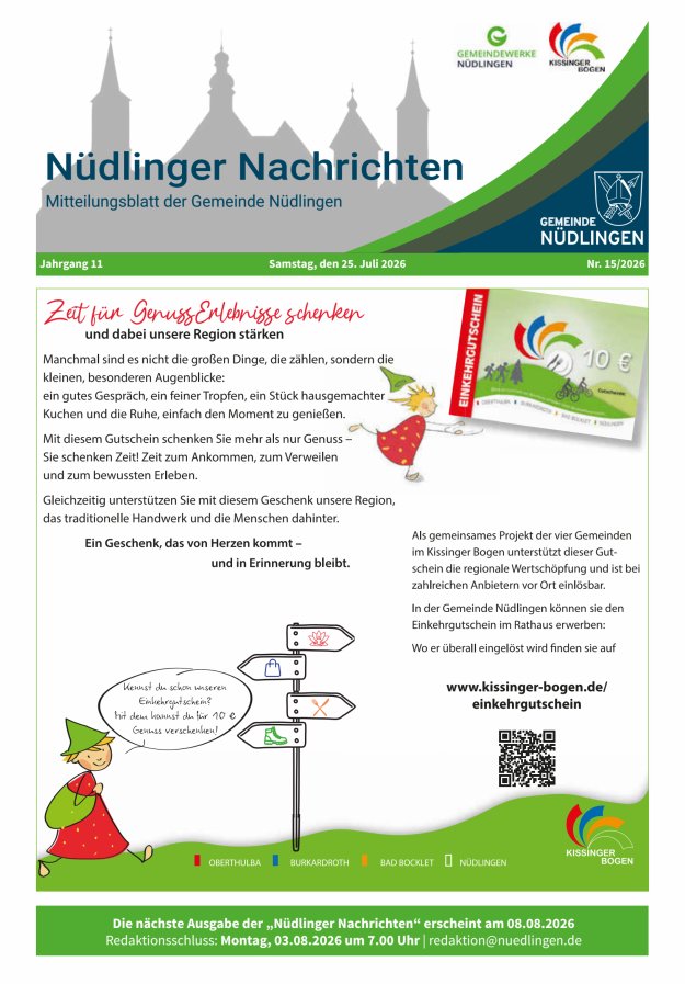 Nüdlinger Nachrichten Titelblatt 15/2026