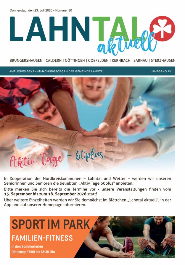 Amtliches Bekanntmachungsorgan der Gemeinde Lahntal Titelblatt 30/2026