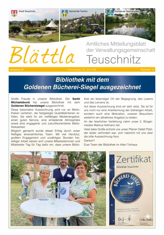 VG-Nachrichten Teuschnitz Titelblatt 15/2026