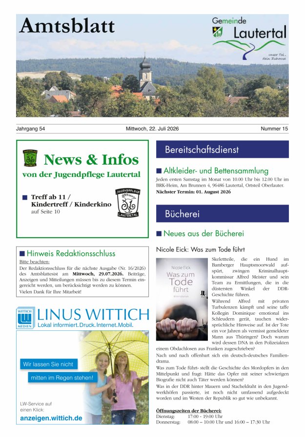 Amtsblatt der Gemeinde Lautertal Titelblatt 15/2026