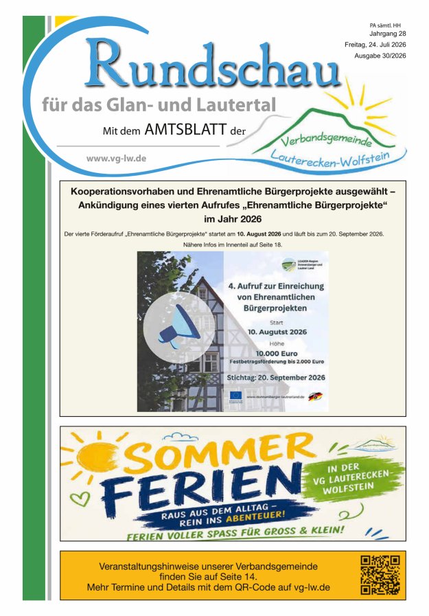 Rundschau für das Glan- und Lautertal Titelblatt 30/2026