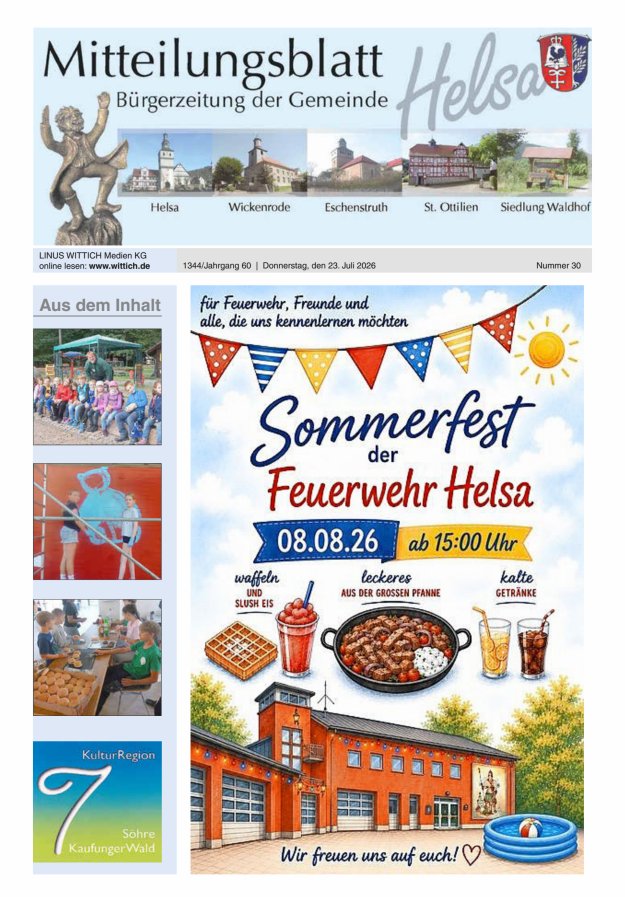 Mitteilungsblatt Helsa Titelblatt 30/2026