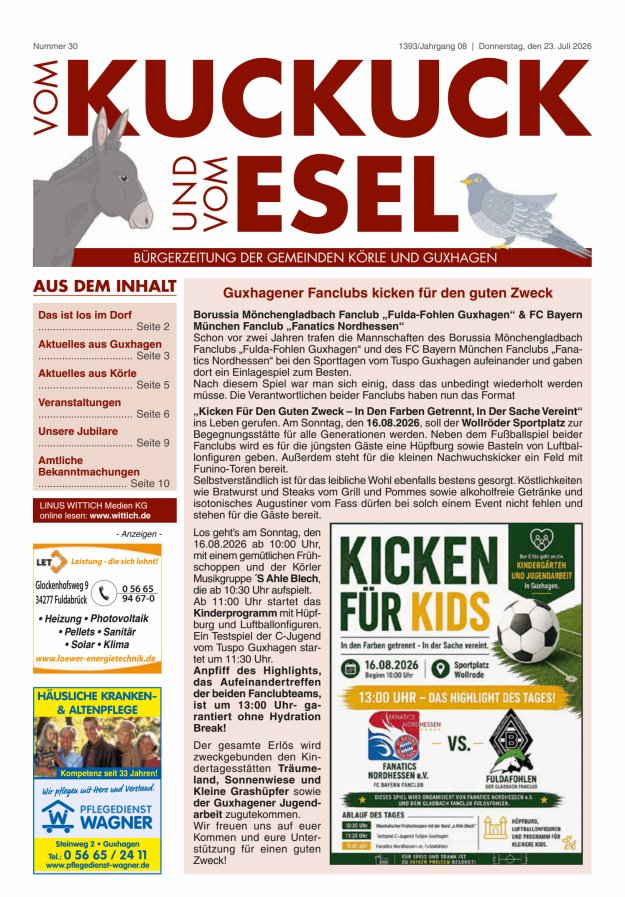 Vom Kuckuck und Esel (Guxhagen-Körle) Titelblatt 30/2026