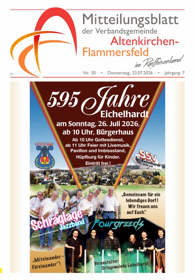 Mitteilungsblatt Verbandsgemeinde Altenkirchen-Flammersfeld Ausg Flammersfeld Titelblatt 30/2026