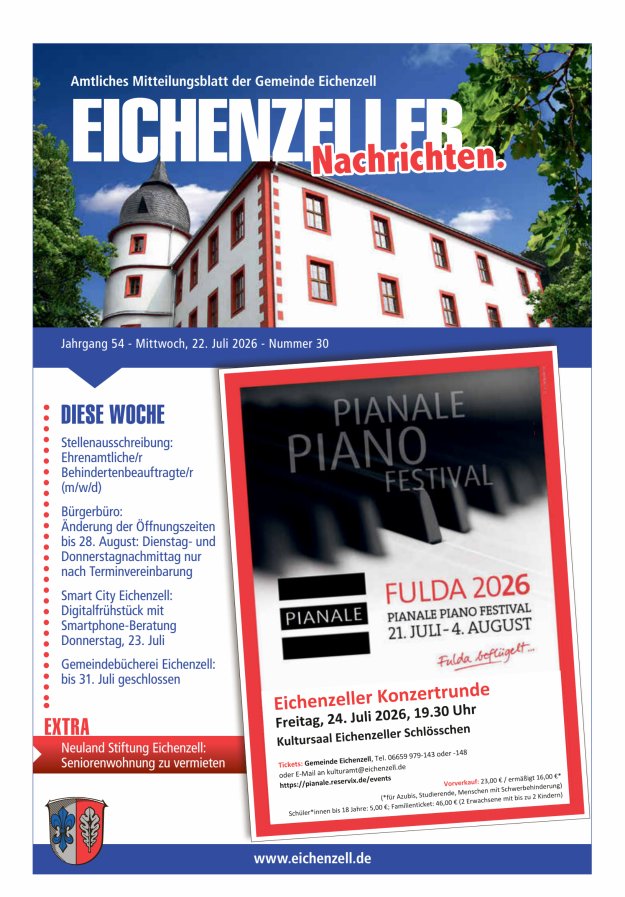 Amtliches Mitteilungsblatt der Gemeinde Eichenzell Titelblatt 30/2026