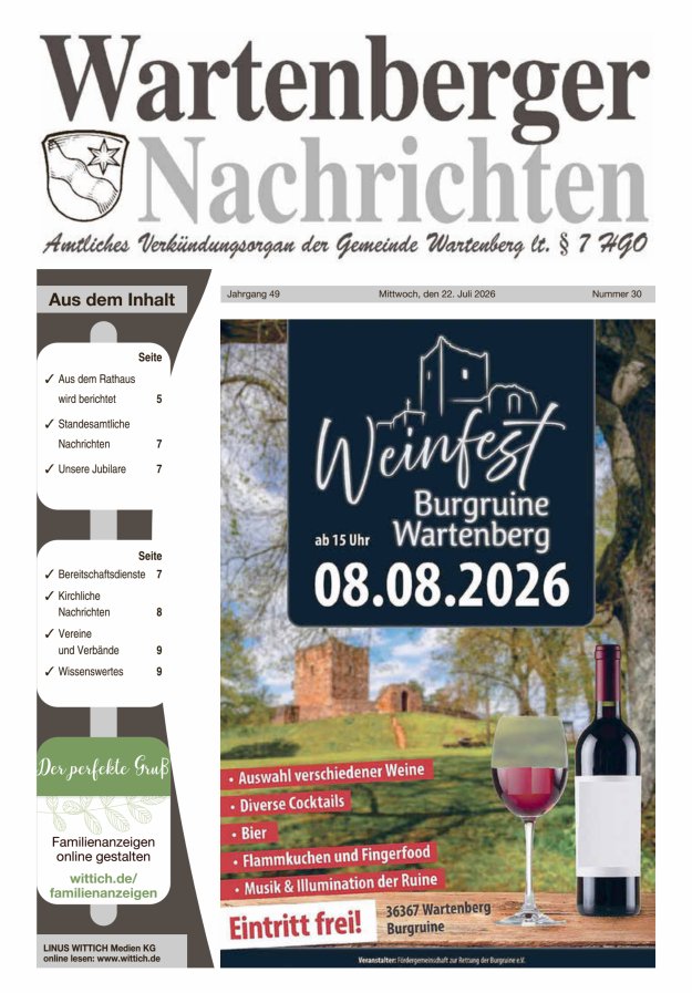 Wartenberger Nachrichten Titelblatt 30/2026