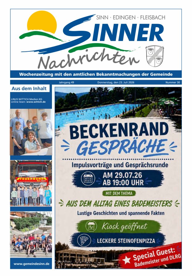 Sinner Nachrichten Titelblatt 30/2026