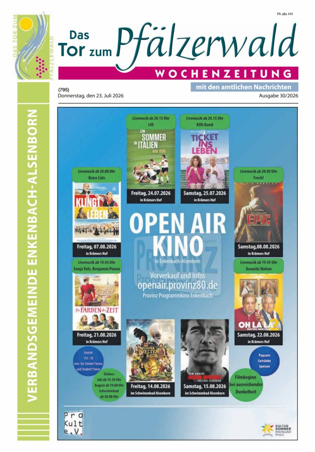 Das Tor zum Pfälzer Wald - VG Enkenbach-Alsenborn Titelblatt 30/2026