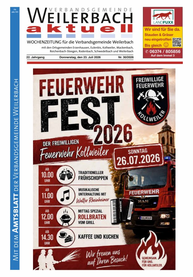 Verbandsgemeinde Weilerbach aktuell Titelblatt 30/2026