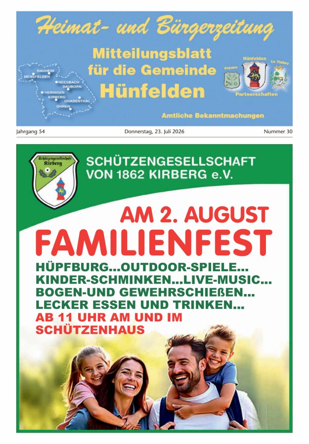 Mitteilungsblatt für die Gemeinde Hünfelden Titelblatt 30/2026