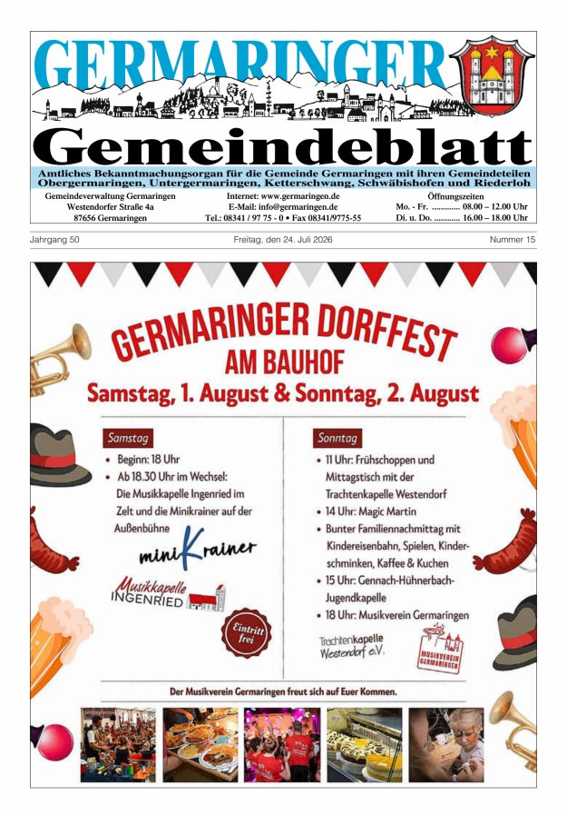 Germaringer Gemeindeblatt Titelblatt 15/2026