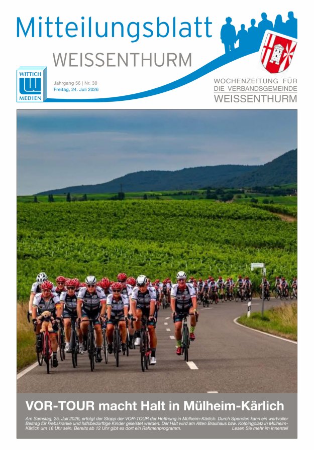 Mitteilungsblatt für den Bereich der Verbandsgemeinde Weißenthurm Titelblatt 30/2026