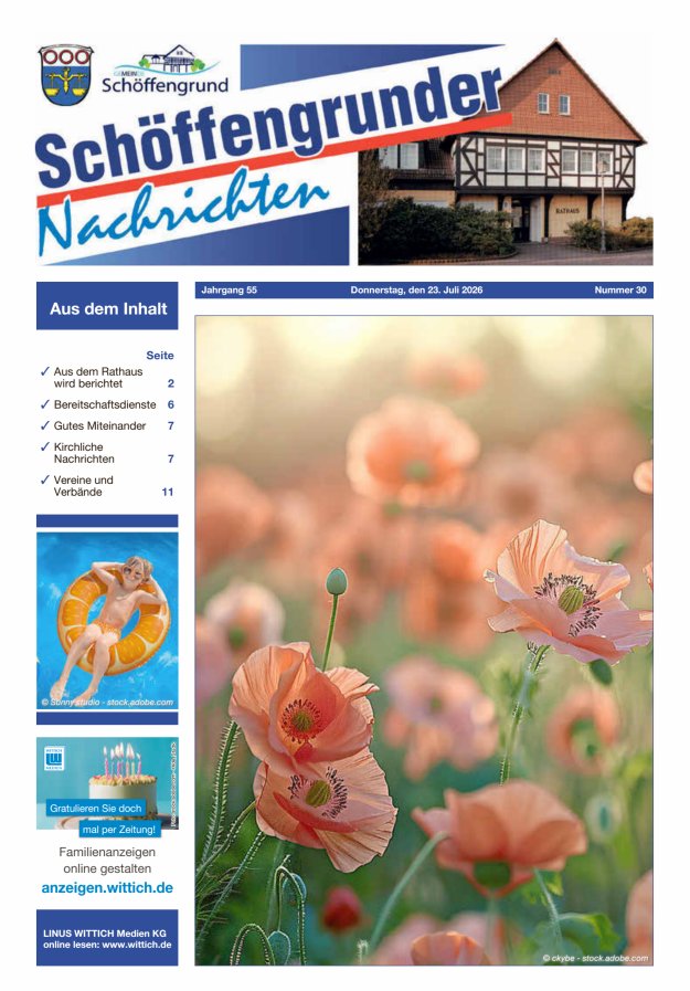 Schöffengrunder Nachrichten Titelblatt 30/2026