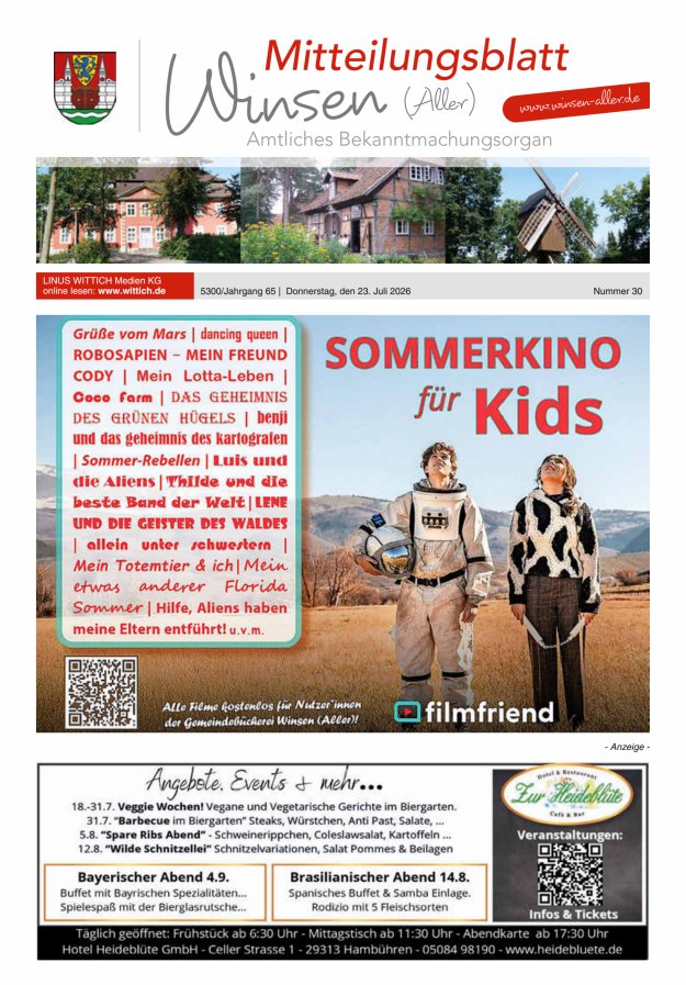 Mitteilungsblatt der Gemeinde Winsen Titelblatt 30/2026