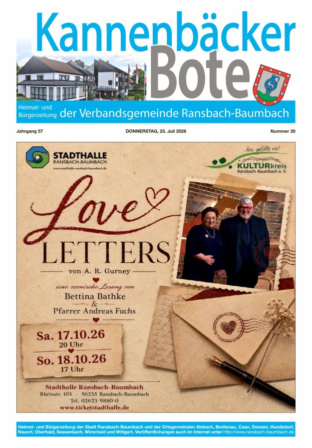 Kannenbäcker-Bote der Verbandsgemeinde Ransbach-Baumbach Titelblatt 30/2026