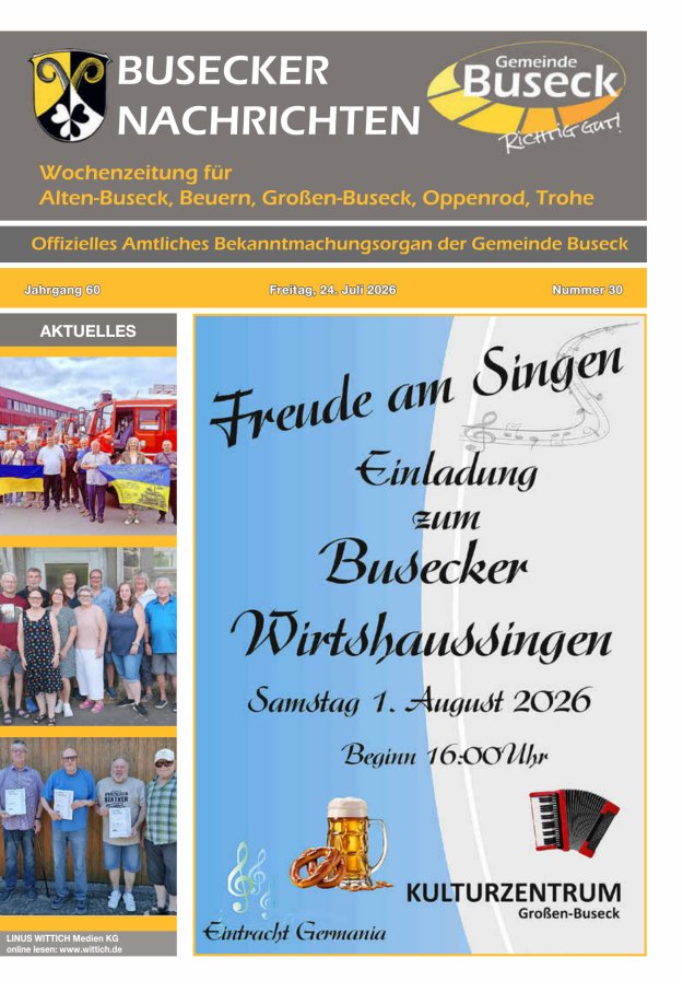 Busecker Nachrichten Titelblatt 30/2026