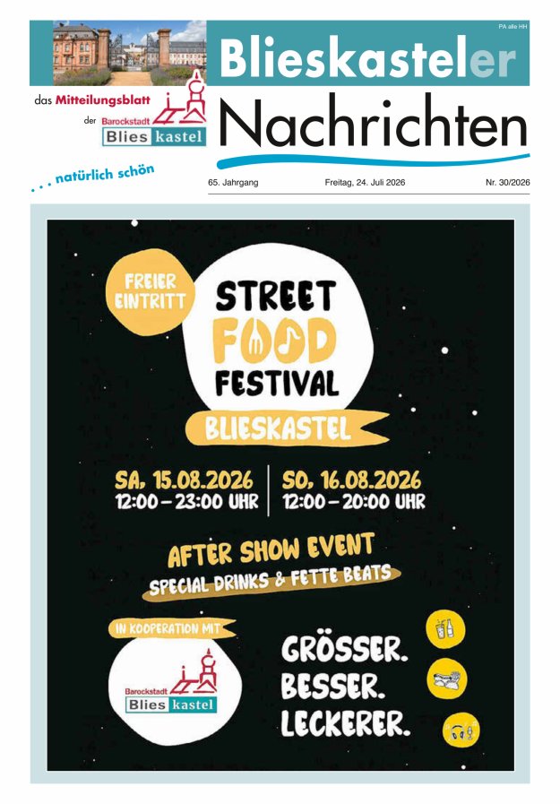 Blieskasteler Nachrichten  Titelblatt 30/2026