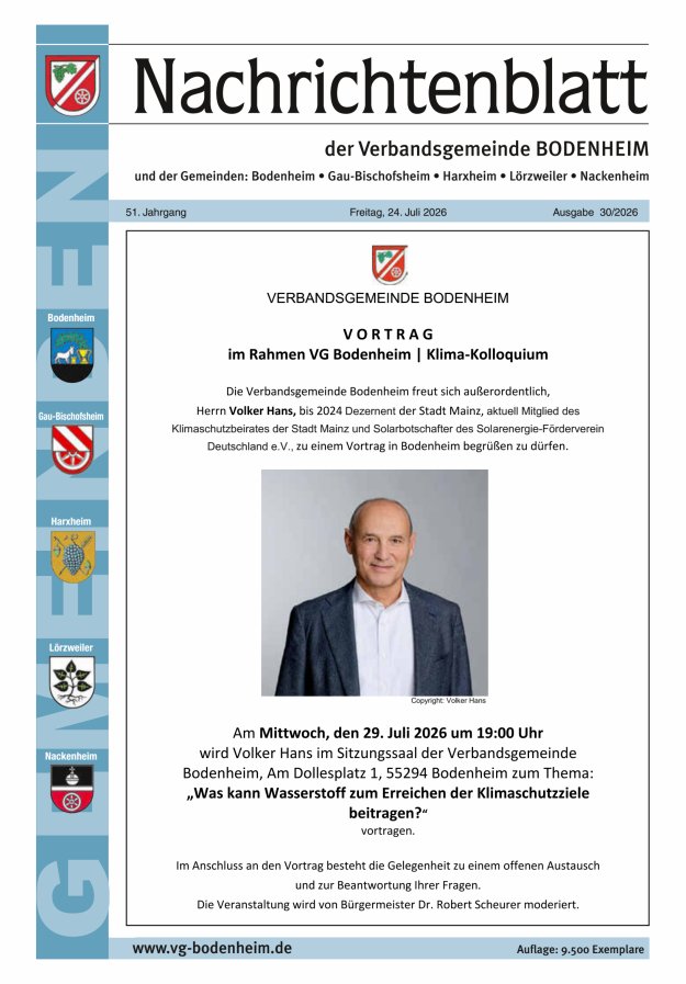 Nachrichtenblatt der VG Bodenheim              Titelblatt 30/2026