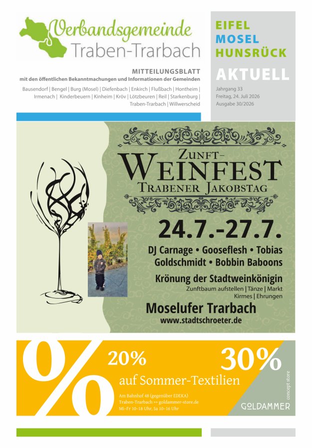 Eifel-Mosel-Hunsrück aktuell VG Traben-Trarbach Titelblatt 30/2026