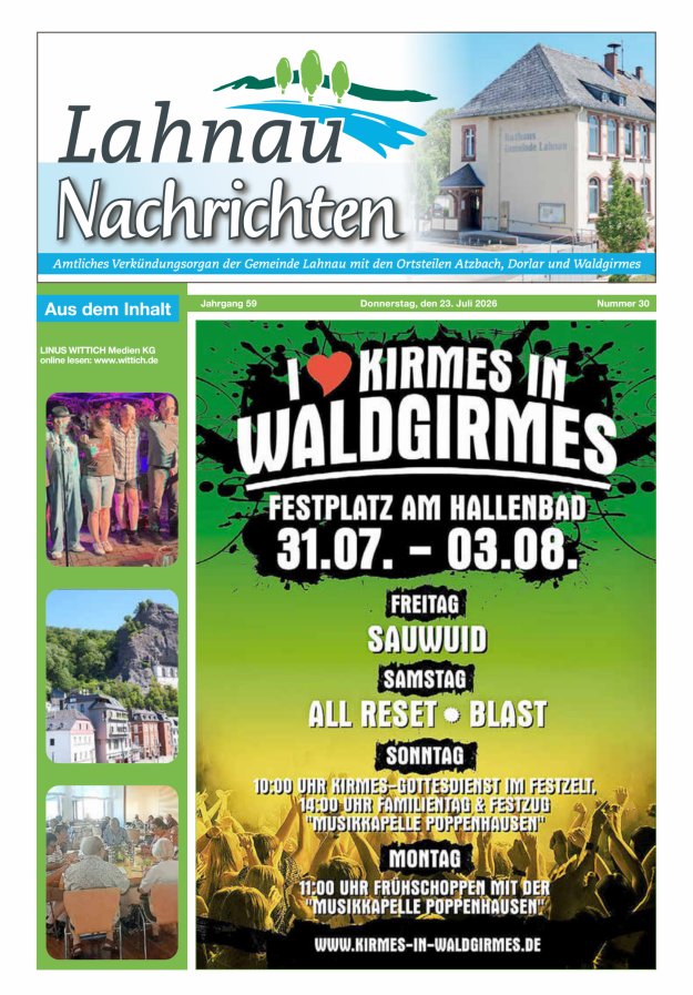 Lahnau Nachrichten Titelblatt 30/2026