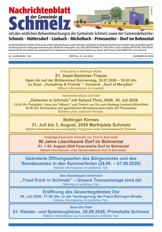 Nachrichtenblatt Schmelz Titelblatt 30/2026
