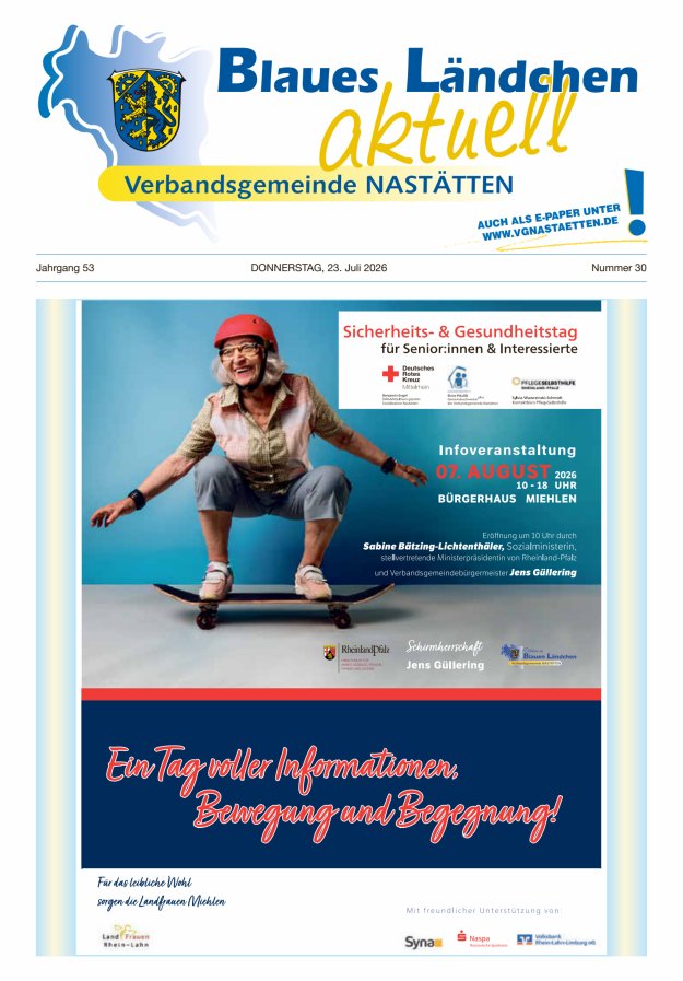 Blaues Ländchen aktuell - Heimat- u Bürgerzeitung VG Nastätten Titelblatt 30/2026
