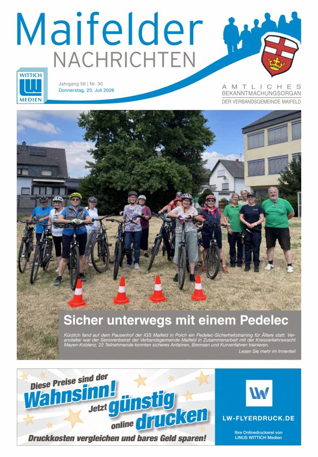 Maifelder Nachrichten - Wochenzeitung der Verbandsgemeinde Maifeld Titelblatt 30/2026