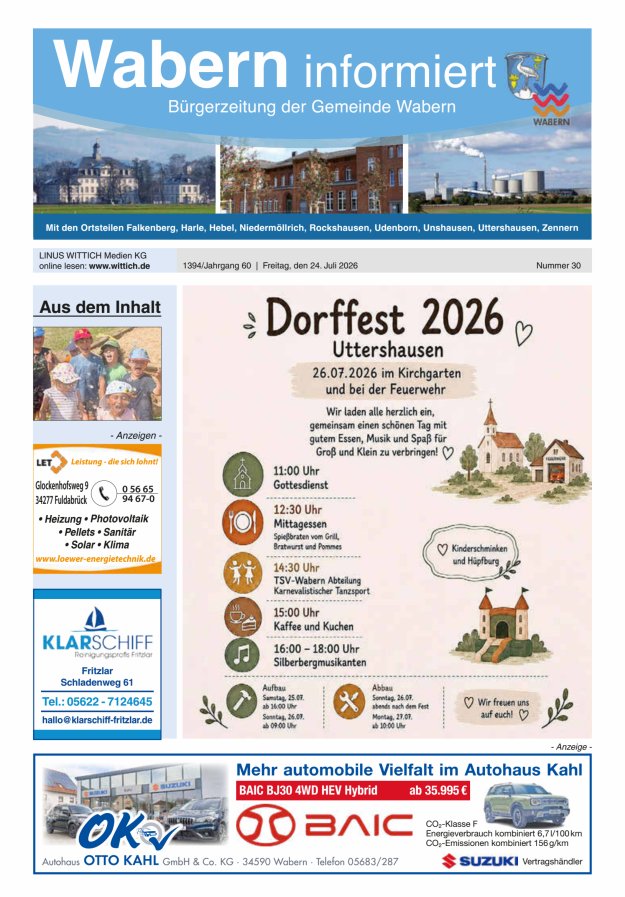Wabern informiert Titelblatt 30/2026