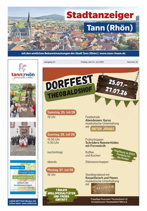 Stadtanzeiger Tann (Rhön) Titelblatt 30/2026