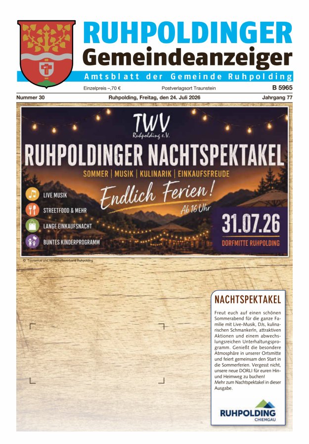 Ruhpoldinger Gemeindeanzeiger Titelblatt 30/2026