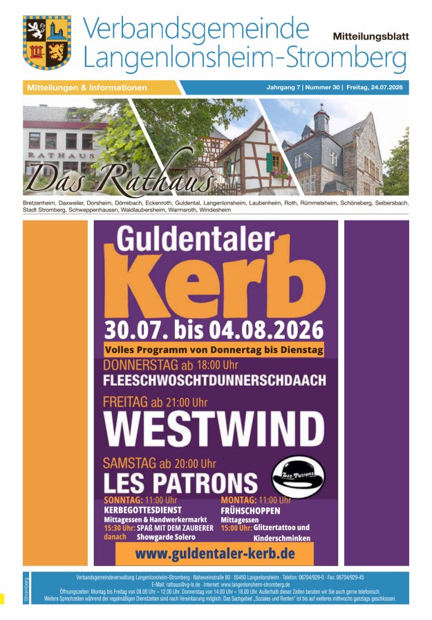 Das Rathaus - MTB d VG Langenlonsheim-Stromberg  Titelblatt 29/2026