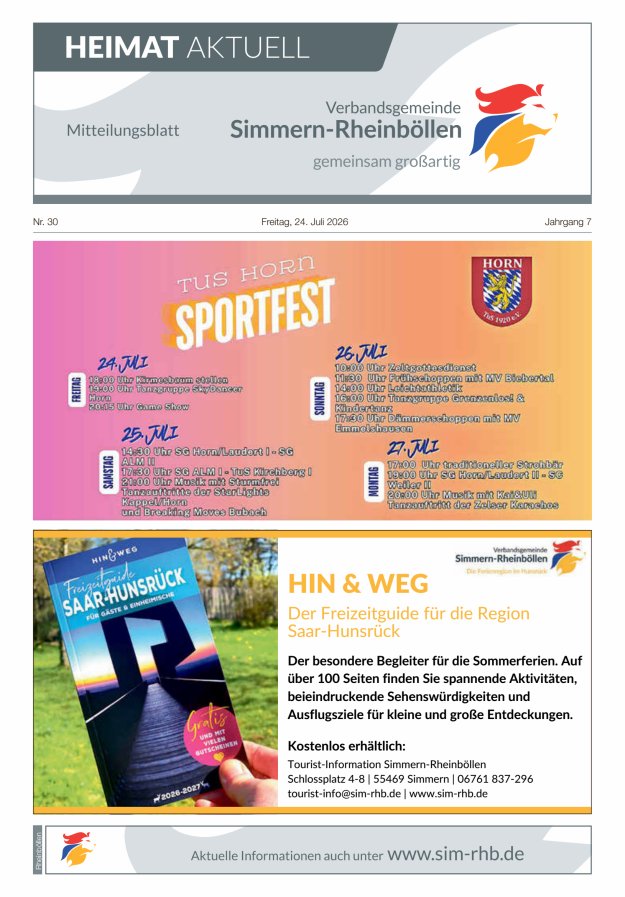 Heimat Aktuell Mitteilungsblatt der VG Simmern-Rheinböllen-Ausg Rheinböllen Titelblatt 29/2026