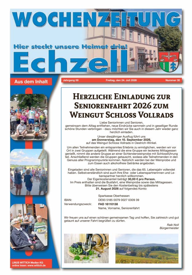 Wochenzeitung für die Gemeinde Echzell Titelblatt 30/2026