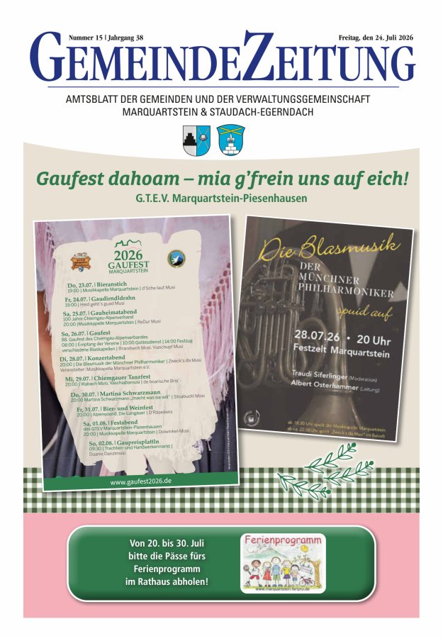 Marquartsteiner und Staudach-Egerndacher Nachrichten Titelblatt 15/2026