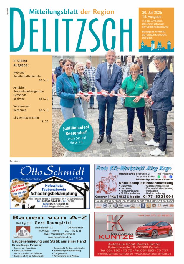 Mitteilungsblatt der Region Delitzsch Titelblatt 15/2026