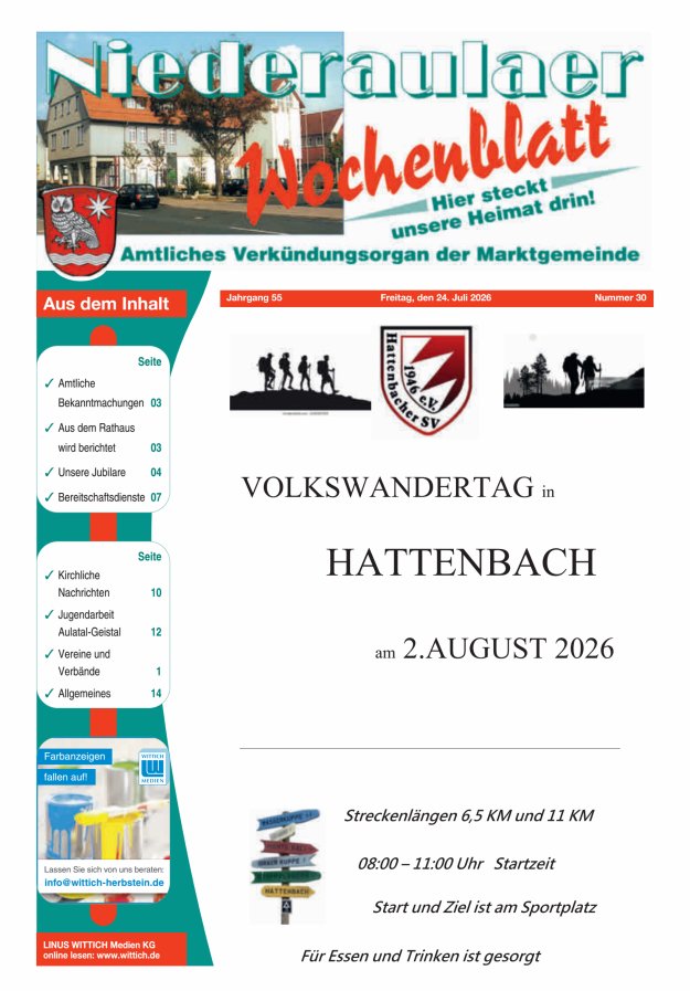 Niederaulaer Wochenblatt Titelblatt 30/2026